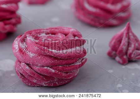 Close-up Homemade Meringues Cookies. Sweet Delicate Dessert