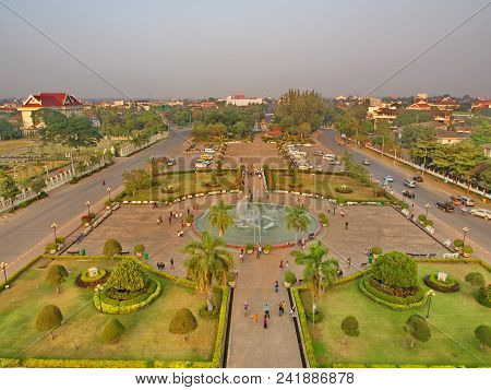 Patuxai Is A War Monument In The Centre Of Vientiane, Laos, Built In 1957. The Patuxai Was Dedicated