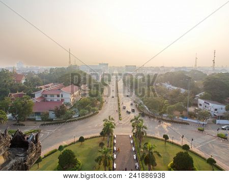 Patuxai Is A War Monument In The Centre Of Vientiane, Laos, Built In 1957. The Patuxai Was Dedicated