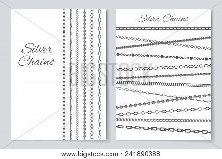 Silver Chains, Covers Collection With Headline And Jewellery Placed Vertically And Horizontally, Vec