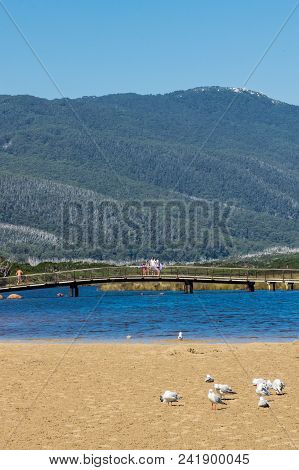 Tidal River, Australia - January 28, 2018: The Brackish Waters Of Tidal River Run Into The Sea At Ti