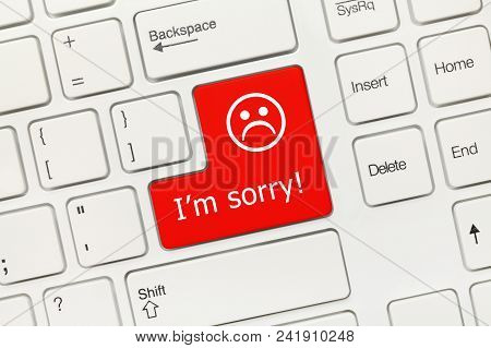 Close-up View On White Conceptual Keyboard - I Am Sorry (red Key)