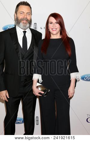 LOS ANGELES - MAY 22:  Nick Offerman, Megan Mullally at the Gracies at the Beverly Wilshire Hotel on May 22, 2018 in Beverly Hills, CA