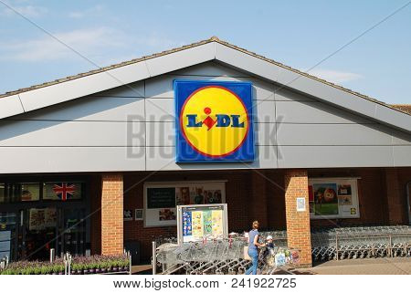 ST. LEONARDS-ON-SEA, ENGLAND - MAY 23, 2018: Exterior of a branch of German supermarket chain Lidl. The international company has over 670 stores in the UK.