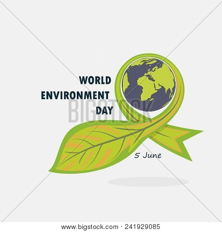 Globe And Leaf Sign. World Environment Day Concept Vector Logo Design Template.june 5st World Enviro