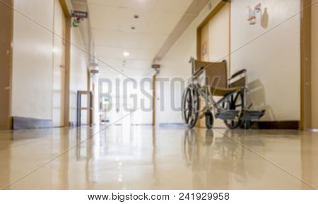 Out Of Focus And Bleary For Wheelchair Parking In The Front Of Room In Hospital. Wheelchair Accessib
