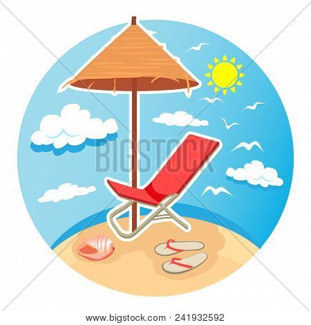 Summer Time Vector Banner Design With Colorful Beach Elements In White Background. Vector Illustrati