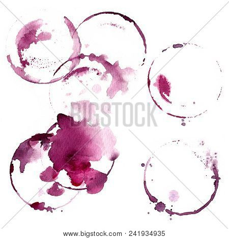 Wine Glass Painted With Watercolors On White Background. Study Of A Wine Glass. Red Wine. Abstract M