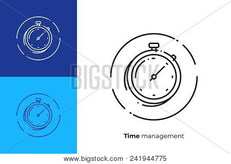 Finance Timemanagement Line Art Icon, Business Clocks Vector Art, Outline Digital Turnaround Time Il