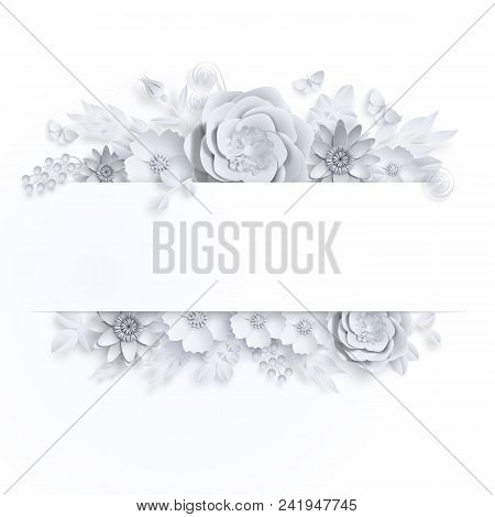 Banner Template Floral Vector Paper Art With Butterfly Stock Illustation