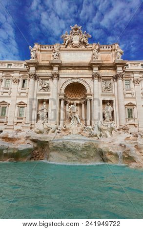 View Of Restored Fountain Di Trevi In Rome Fcd Detail At Day, Italy