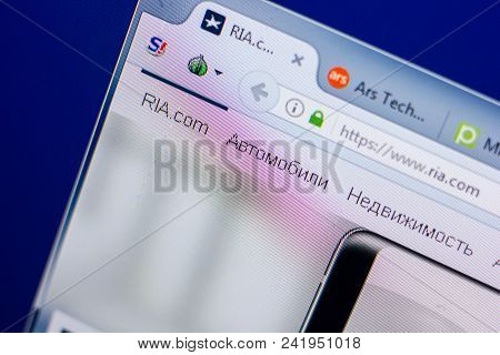 Ryazan, Russia - May 20, 2018: Homepage Of Ria Website On The Display Of Pc, Url - Ria.com
