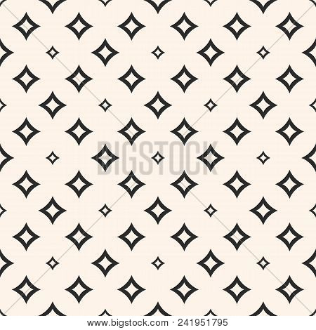 Geometric Texture With Small Diamond Shapes, Outline Rhombuses, Stars, Flares. Abstract Black And Wh