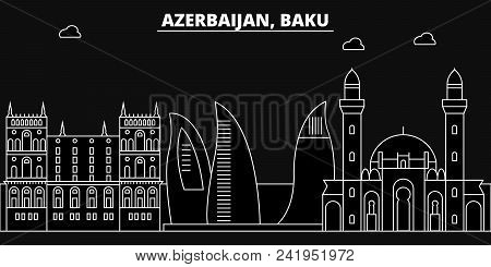 Baku Silhouette Skyline. Azerbaijan - Baku Vector City, Azerbaijani Linear Architecture, Buildings. 