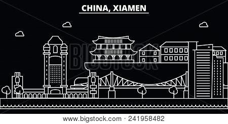 Xiamen Silhouette Skyline. China - Xiamen Vector City, Chinese Linear Architecture, Buildings. Xiame