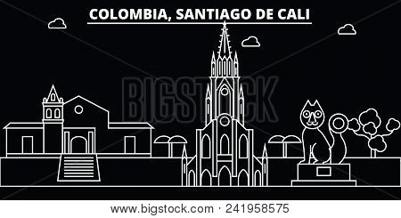 Santiago De Cali Silhouette Skyline. Colombia - Santiago De Cali Vector City, Colombian Linear Archi