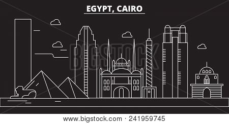Cairo Silhouette, Skyline. Egypt - Cairo Vector City, Egyptian Linear Architecture, Buildings. Cairo
