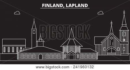 Lapland Silhouette Skyline. Finland - Lapland Vector City, Finnish Linear Architecture, Buildings. L