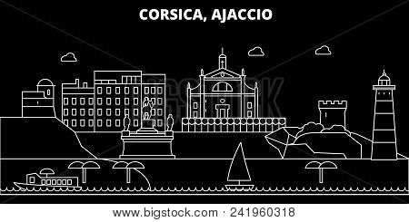 Ajaccio Silhouette Skyline. France - Ajaccio Vector City, French Linear Architecture, Buildings. Aja