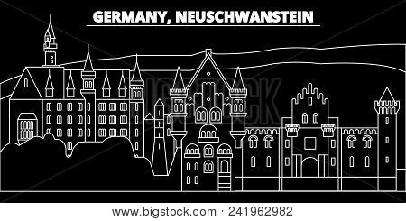 Neuschwanstein Silhouette Skyline. Germany - Neuschwanstein Vector City, German Linear Architecture,
