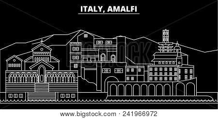 Amalfi Silhouette Skyline. Italy - Amalfi Vector City, Italian Linear Architecture, Buildings. Amalf