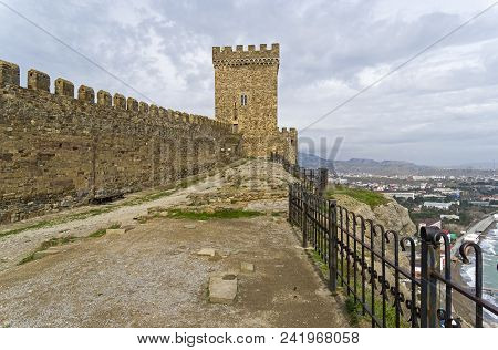 Genoese Fortress In Sudak, Crimea. Sightseeing Area Behind The Wall Of The Upper Tier Of Defense.. C