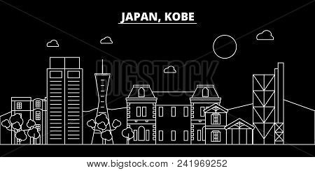 Kobe Silhouette Skyline. Japan - Kobe Vector City, Japanese Linear Architecture, Buildings. Kobe Lin