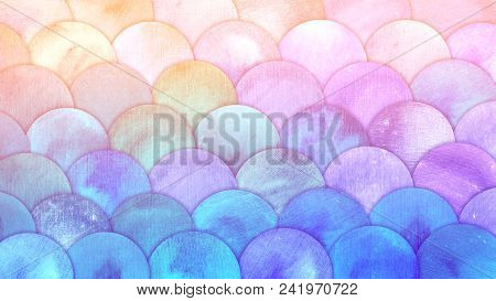 Magic Mermaid Scales Watercolor Fish Squame Background. Bright Summer Pink And Blue Sea Pattern With