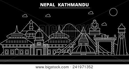 Kathmandu Silhouette Skyline. Nepal - Kathmandu Vector City, Nepalese Linear Architecture, Buildings
