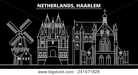 Haarlem Silhouette Skyline. Netherlands - Haarlem Vector City, Dutch Linear Architecture, Buildings.