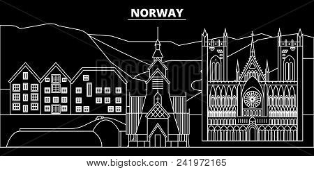 Norway Silhouette Skyline, Vector, City, Norwegian Linear Architecture, Buildings. Norway Travel Ill