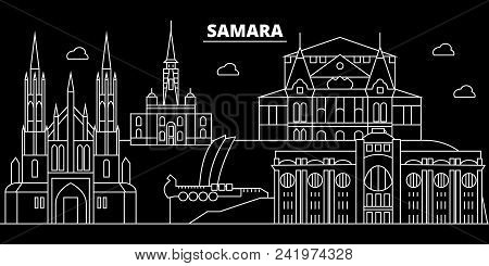 Samara Silhouette Skyline. Russia - Samara Vector City, Russian Linear Architecture, Buildings. Sama