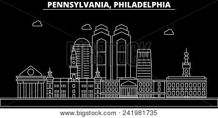 Philadelphia Silhouette Skyline. Usa - Philadelphia Vector City, American Linear Architecture, Build