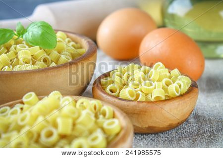 Ditalini Macaroni. Pasta Rings. Tubettini And Thimbles Anellini