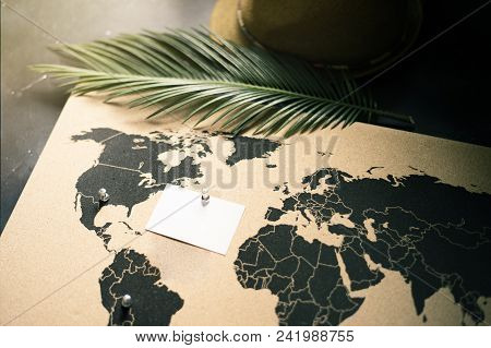 Travel Planning Concept On Map Black Texture Backgroubd