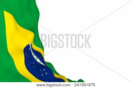 Waving Flag Of Brazil. Ordem E Progresso. Order And Progress. Rio De Janeiro. South America. State S