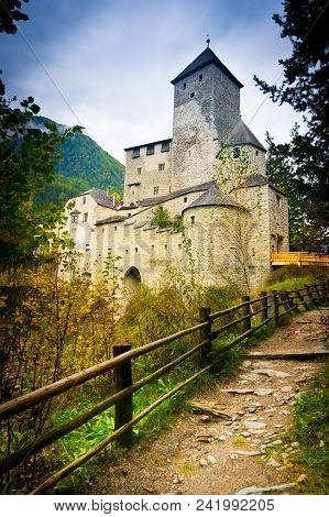 Path Leading To Taufers Castle Above Sand In Taufers, Aurina Valley, South Tyrol, Trentino Alto Adig