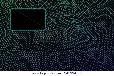 Abstract Landscape Background. Ready Template. Cyberspace Grid. Hi-tech Network. 3d Technology Illus