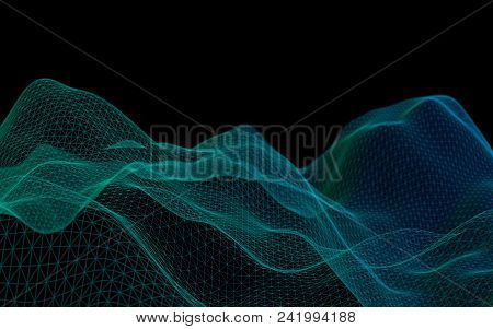 Abstract Landscape Background. Cyberspace Grid. Hi-tech Network. 3d Technology Illustration.