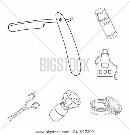 Barbershop And Equipment Outline Icons In Set Collection For Design. Haircut And Shave Vector Symbol