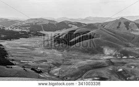Black And White Landscape Of The Umbro-marchigiano Apennines (italy) From Above