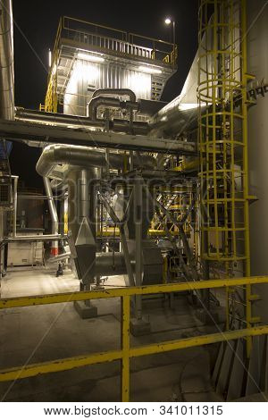 Fragment Of Flue Gas Cleaning Installation, Semi-dry Desulphurization And Dedusting, Night View