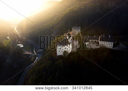 Aerial View Of Stixenstein Castle In Beautiful Evening Light