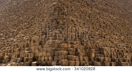 Khufu Pyramid In Giza Stone Block Texture, Close Up Of Great Pyramid Stone Cube In Cairo, Egypt