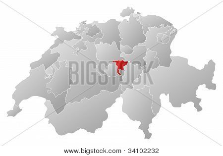 Kort over Swizerland, Nidwalden fremhævet