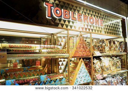 Amsterdam Schiphol Airport, The Netherlands - September 24th 2019: Toblerone Chocolate, Promotional 