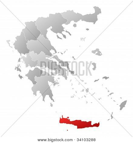 Yunanistan, Girit ve vurgulanan Haritası