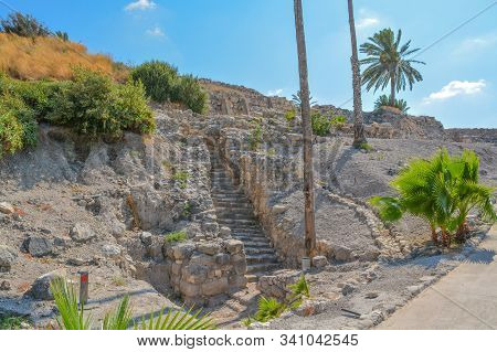 Ancient Plastered Pool Reservoir In The City Of Megiddo At Tel Megiddo National Park. Israel, Asia