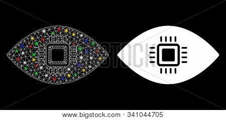 Glossy Mesh Artificial Vision Icon With Glow Effect. Abstract Illuminated Model Of Artificial Vision