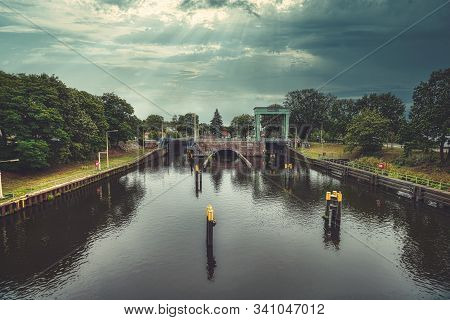 Sluice System Near Berlin With Beautiful Evening Sky
